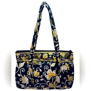 Vera Bradley Black and Gold Floral Yellow Bird Tote (retired) Little Betsy